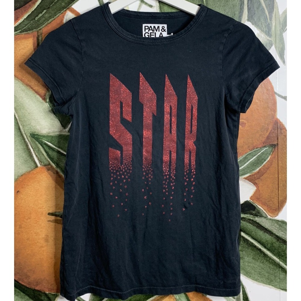 Pam & Gela XS Black Short Sleeve Tee Shirt Cotton Star